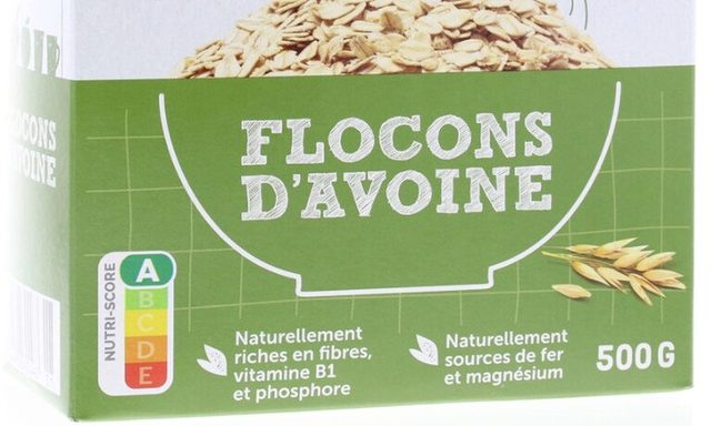 Paquet de flocons d'avoine, Nutri-Score A imprimé sur l'emballage